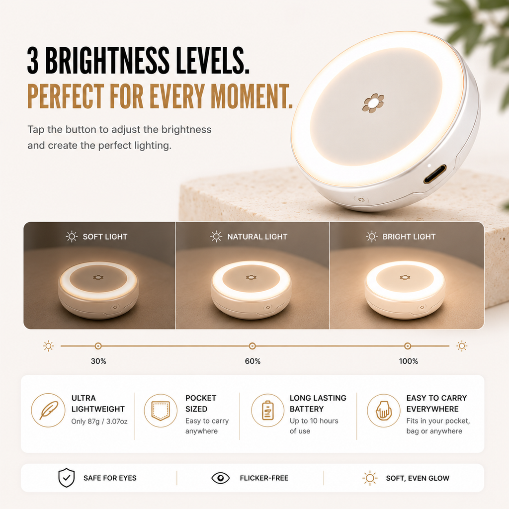 Glowora Magnetic Selfie Light – Portable Rechargeable Phone Light for Selfies, Videos & Calls