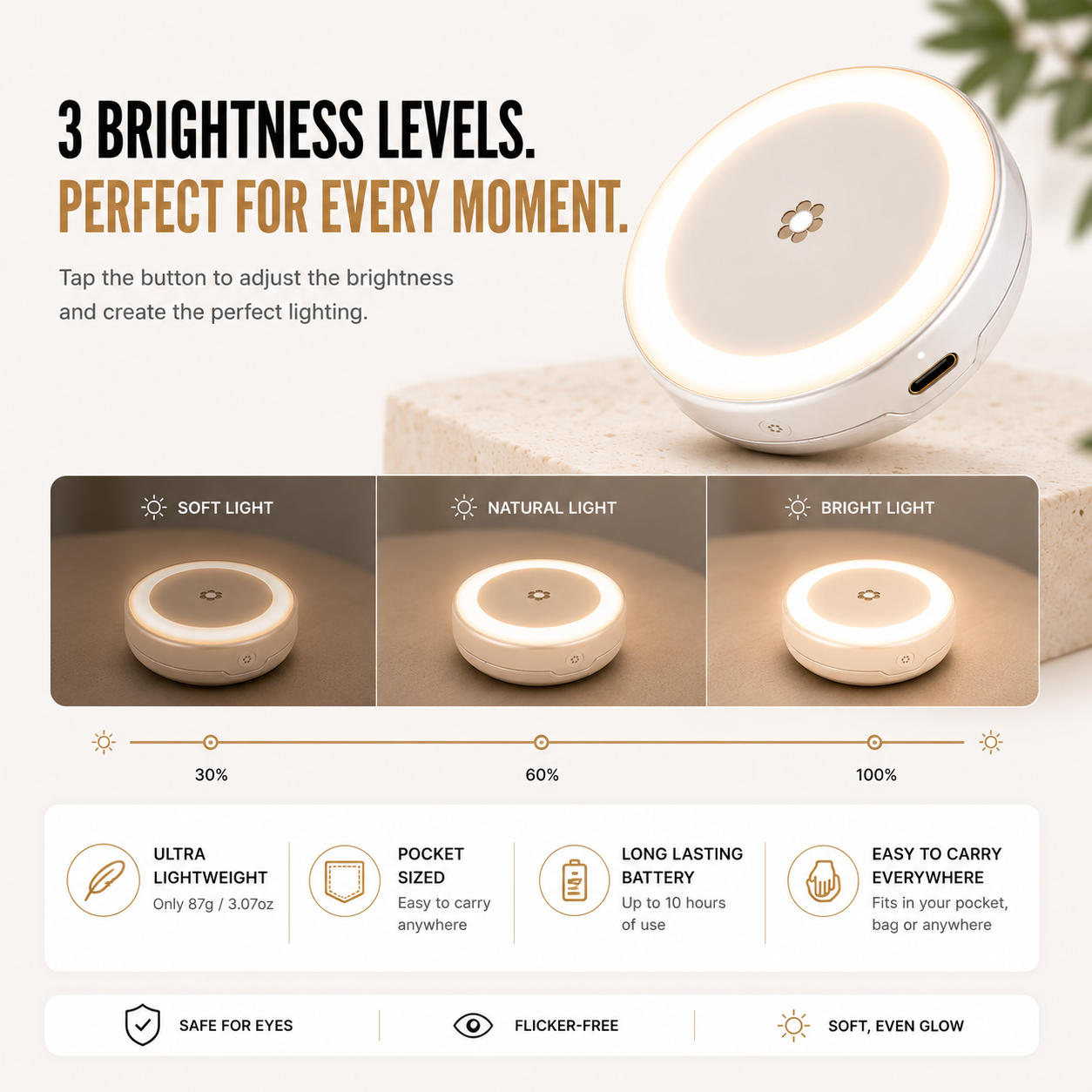 Glowora Magnetic Selfie Light – Portable Rechargeable Phone Light for Selfies, Videos & Calls