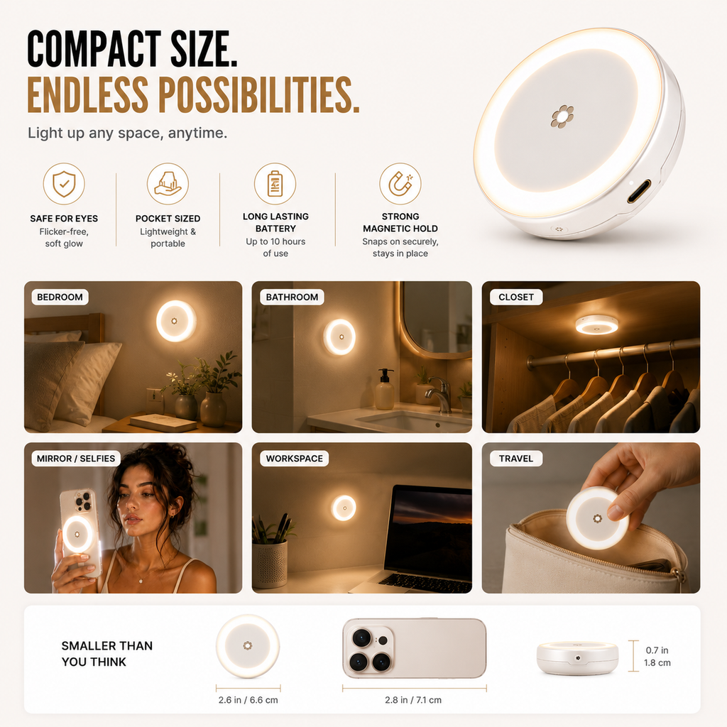 Glowora Magnetic Selfie Light – Portable Rechargeable Phone Light for Selfies, Videos & Calls
